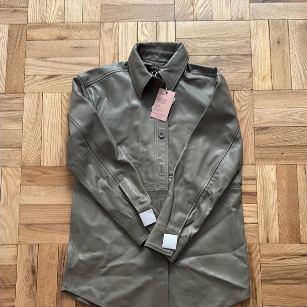 Olive Green 100% Sheep Leather Shirt Jacket